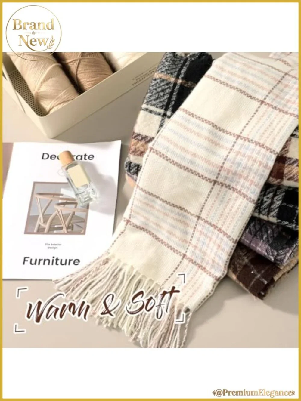 Women's Winter Scarf Warm Plaid Pashmina Shawl Wrap Polyester